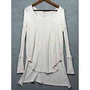 Free People Womens Top M Beige Long Sleeve Knit Tunic Wffle Knit